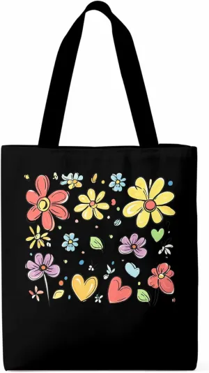 Canvas Tote Bag, Valentine's Love Pretty Daisy Floral Aesthetic Canvas Tote Handbags for Women Shoulder Bag