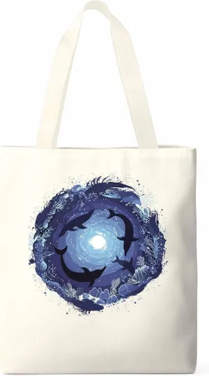 Canvas Tote Bag, Watercolor Corals Dolphins Aesthetic Canvas Tote Handbags for Women Shoulder Bag