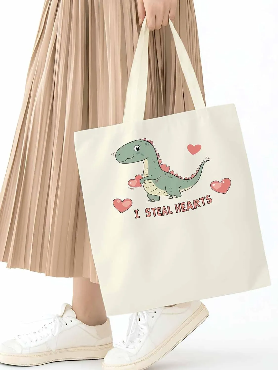 Canvas Tote Bag, Watercolor Dinosaur Loves patterned Canvas Tote Handbags for Women Shoulder Bag,