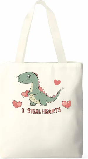Canvas Tote Bag, Watercolor Dinosaur Loves patterned Canvas Tote Handbags for Women Shoulder Bag,