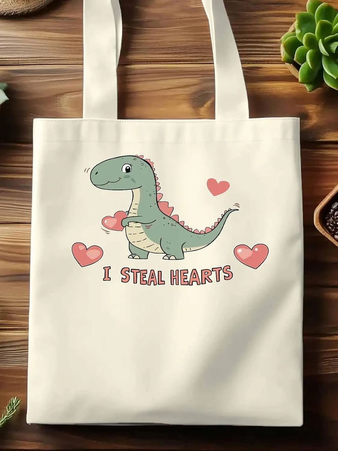 Canvas Tote Bag, Watercolor Dinosaur Loves patterned Canvas Tote Handbags for Women Shoulder Bag,