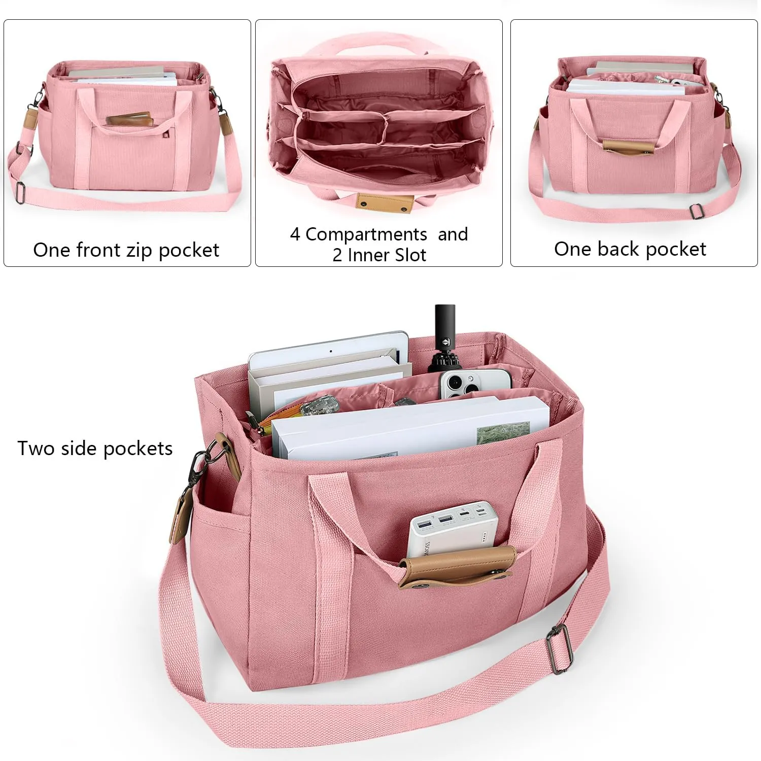 Canvas Tote Bag with Multiple Pockets for Women, Cute Crossbody Shoulder Bag Casual Hobo Messenger Purse Handbag