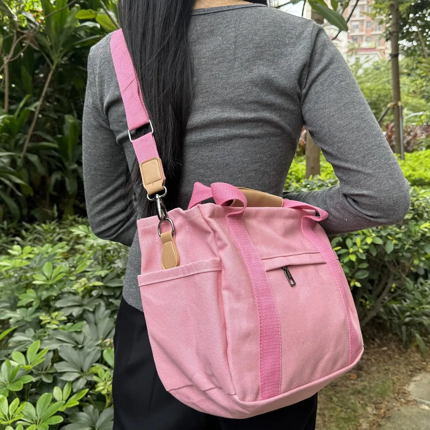 Canvas Tote Bag with Multiple Pockets for Women, Cute Crossbody Shoulder Bag Casual Hobo Messenger Purse Handbag