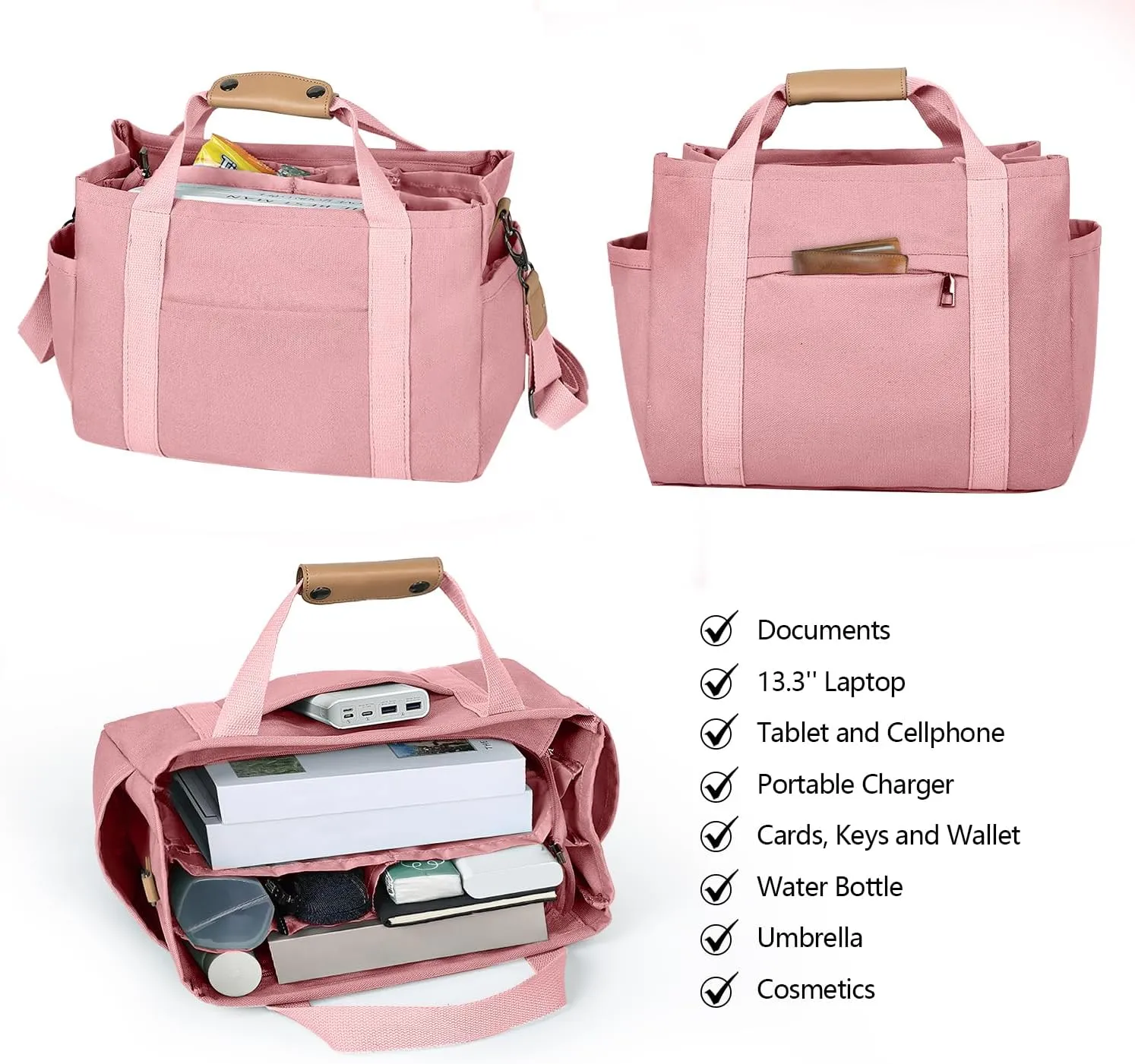 Canvas Tote Bag with Multiple Pockets for Women, Cute Crossbody Shoulder Bag Casual Hobo Messenger Purse Handbag
