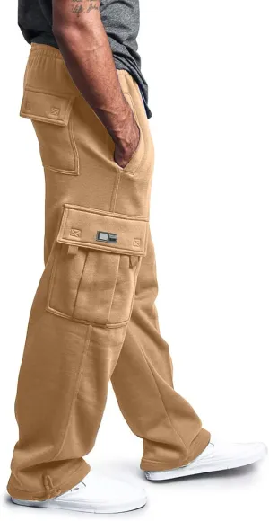 Cargo Pants for Men Pants Solid Color Track Cuff Lace up Workout Pants with Pocket Athletic Loose Fit