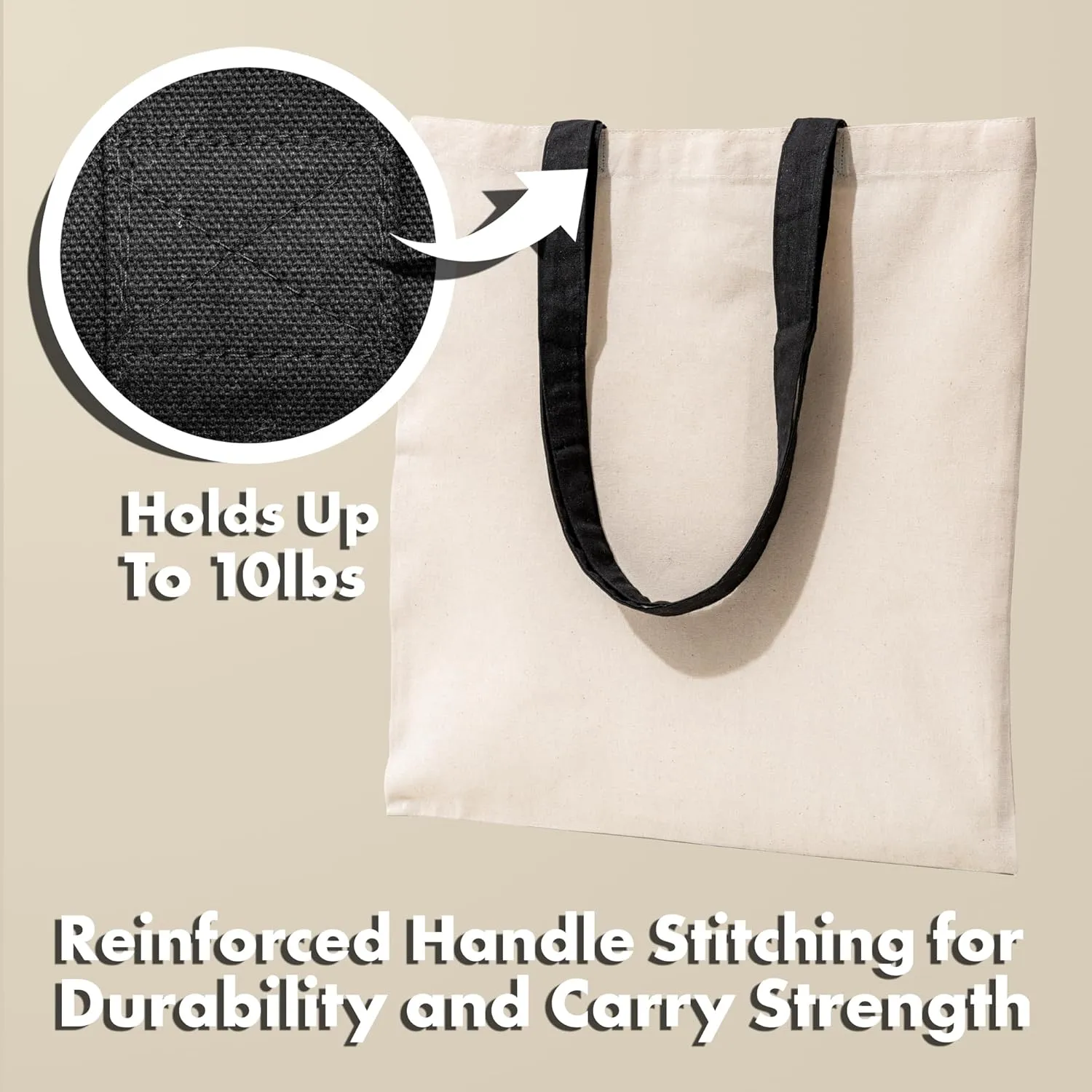 Carrywell |Not Made in China| Cotton Canvas Tote Bags, Blank Reusable Shopping Bags, Organic Cloth, Screen Print and DIY