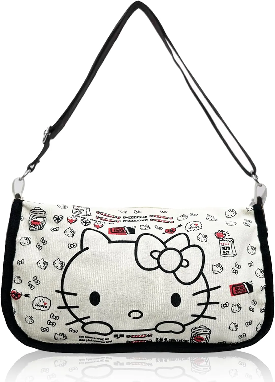 Cartoon Black Kitty Canvas Crossbody Shoulder Bag with Adjustable Strap, Zipper, Wallet Purse Handbag Messenger Coin Pouch Accessories for Women Girls