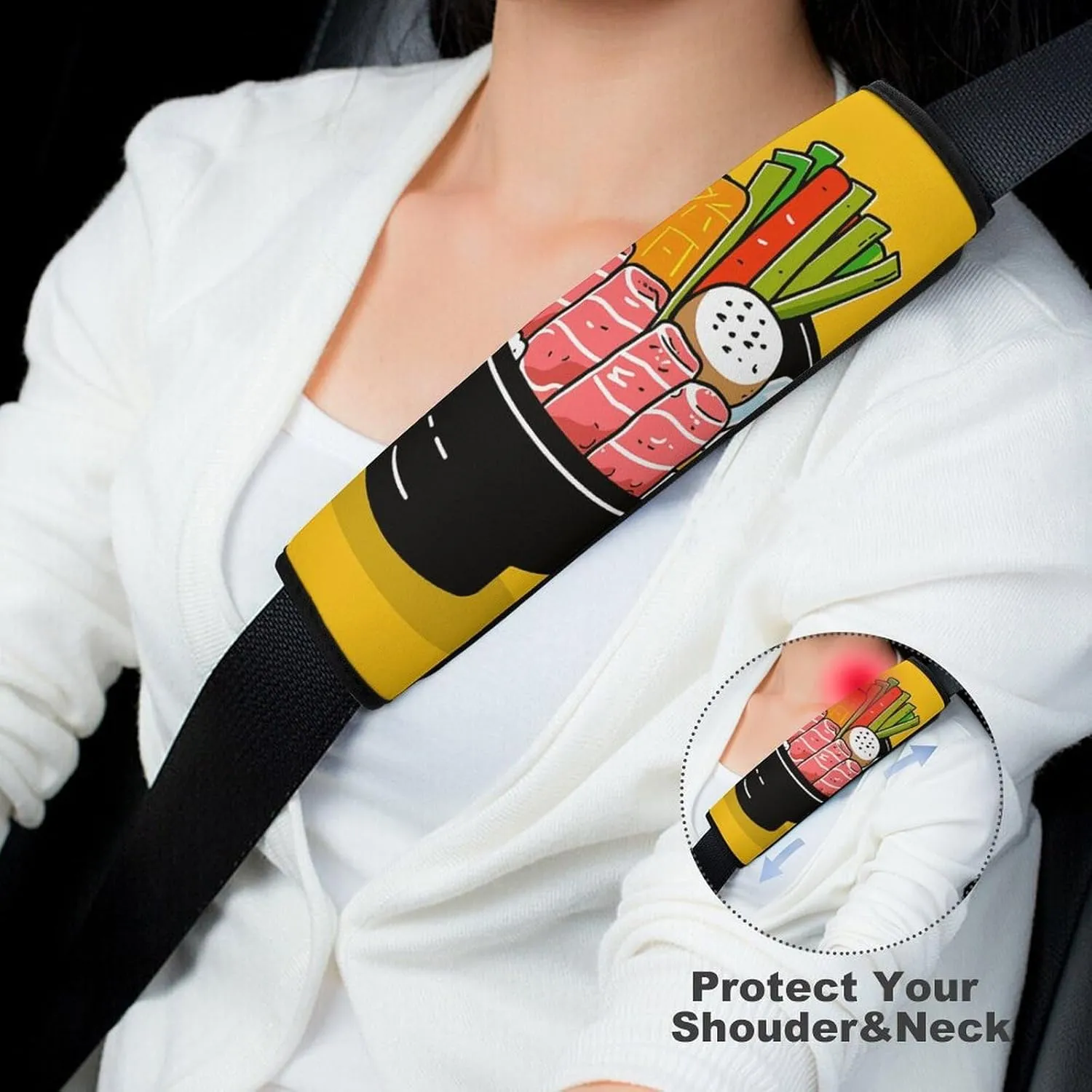 Cartoon Hotpot Doodle Auto Seat Belt Cover 2PCS Universal Car Seat Belt Shoulder Protector Pad, Protect Your Shoulders and Neck for Car Seat Belt, Shoulder Bag, Backpack