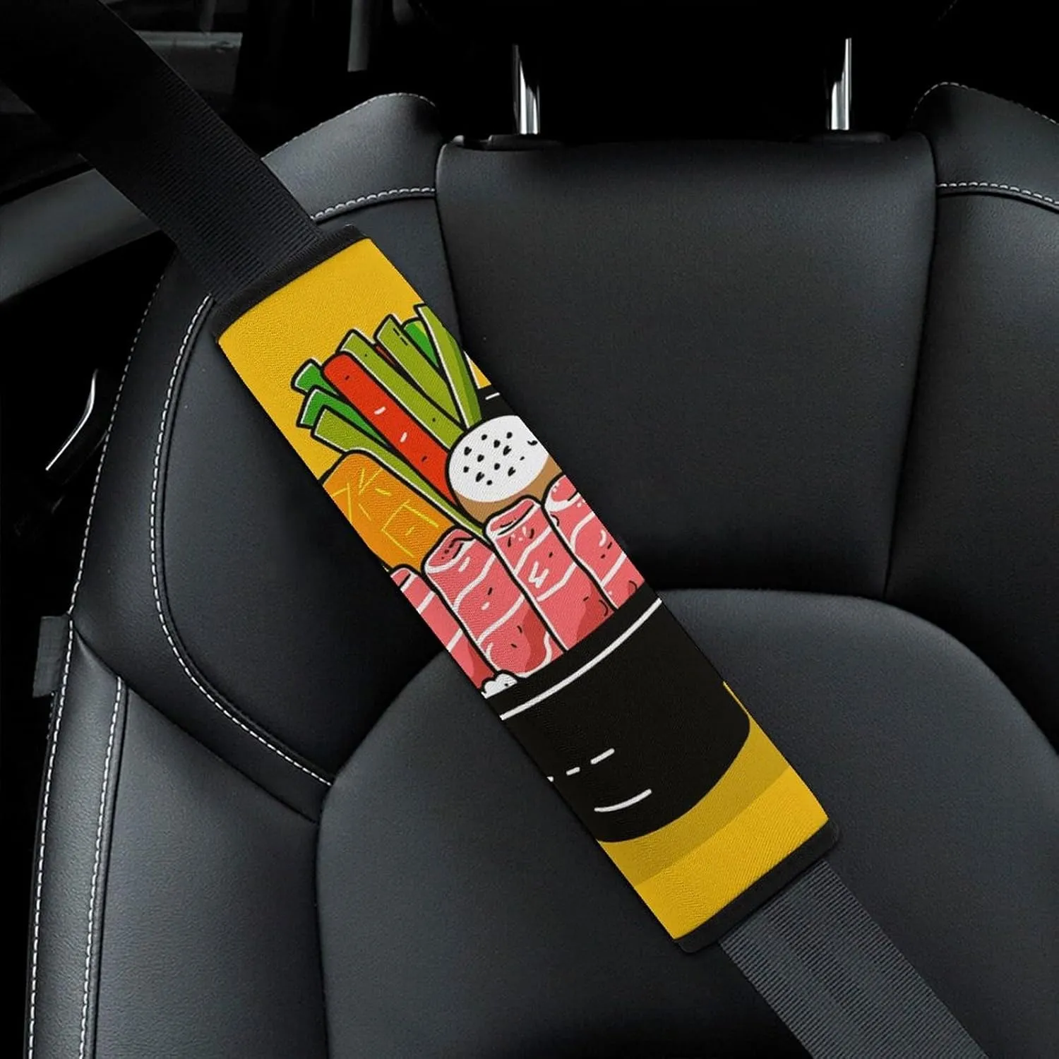 Cartoon Hotpot Doodle Auto Seat Belt Cover 2PCS Universal Car Seat Belt Shoulder Protector Pad, Protect Your Shoulders and Neck for Car Seat Belt, Shoulder Bag, Backpack