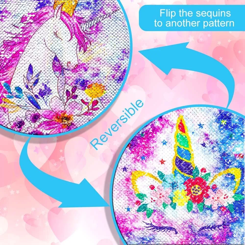 CCJPX 3PCS Girls Backpack, 16” Kids Unicorn Sequin Bookbag and Lunch Box for Kindergarten Elementary