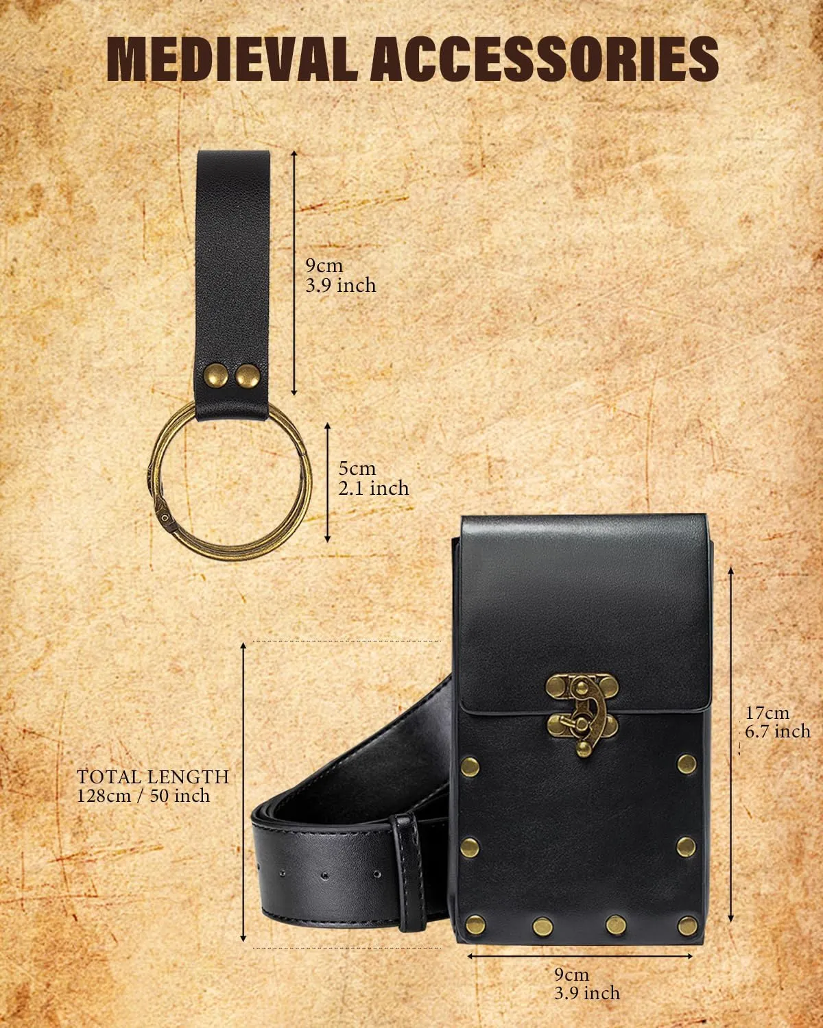 Cellphone Holder Retro Belt Pouch Waist Bag Fanny Pack Steampunk Medieval Renaissance Purse Halloween Costume Accessory (1-Black)