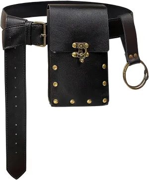 Cellphone Holder Retro Belt Pouch Waist Bag Fanny Pack Steampunk Medieval Renaissance Purse Halloween Costume Accessory (1-Black)