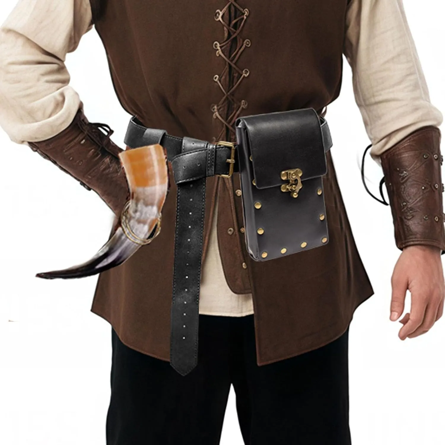 Cellphone Holder Retro Belt Pouch Waist Bag Fanny Pack Steampunk Medieval Renaissance Purse Halloween Costume Accessory (1-Black)
