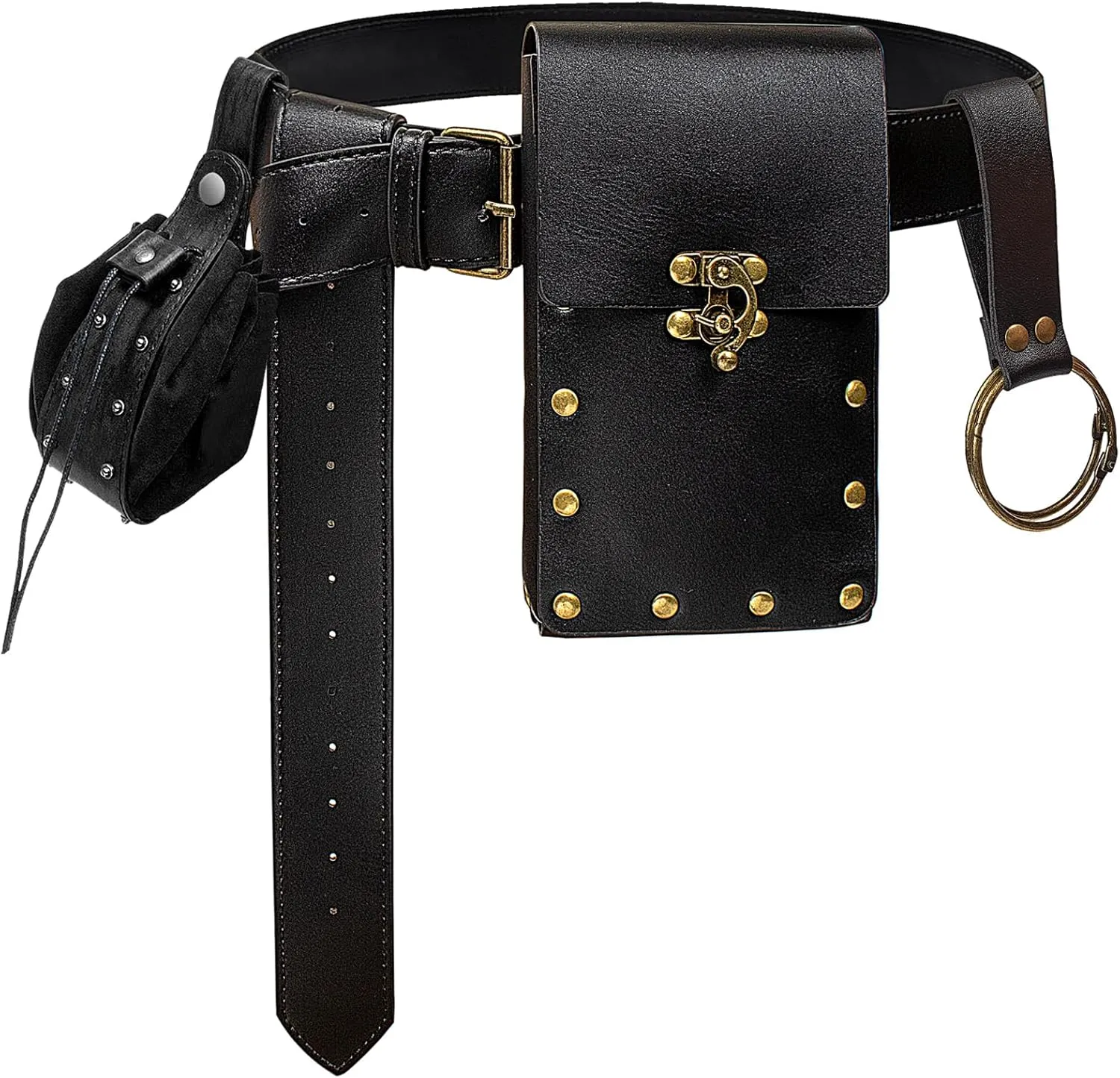 Cellphone Holder Retro Belt Pouch Waist Bag Fanny Pack Steampunk Medieval Renaissance Purse Halloween Costume Accessory (2Pouch-Black)