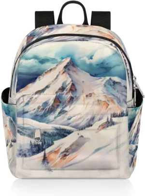 cfpolar Mini Backpack Purse for Women, Snow Mountain Ski Slope Small Backpack Multi Functional Casual Daypack Soft Shoulder Bag Handbags for Ladies Travel Work
