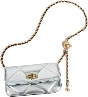 Chain Belt Bag Adjustable Crossbody Purse Trendy Fanny Packs for Women Fashion Silver Evening Clutch Handbag Detachable