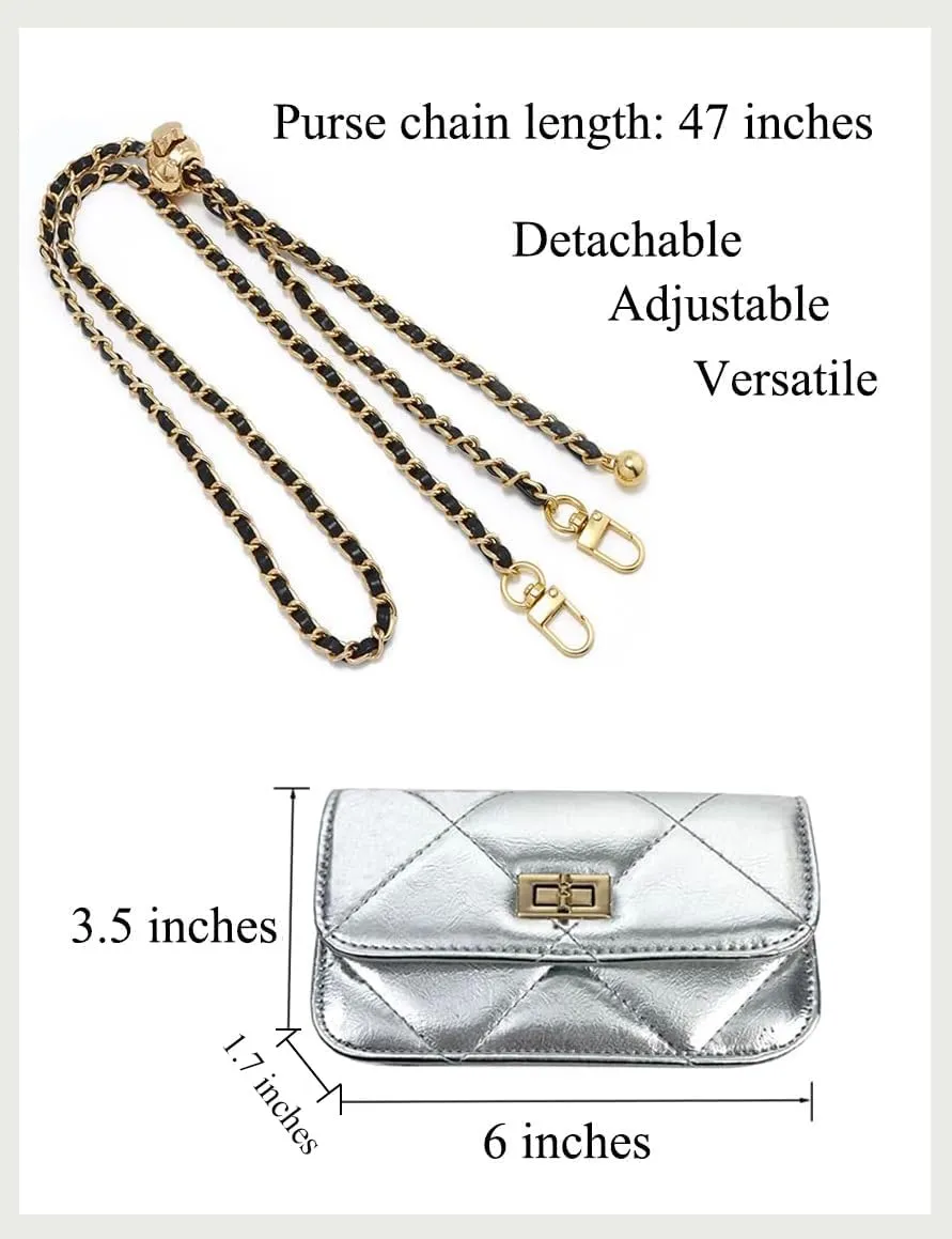 Chain Belt Bag Adjustable Crossbody Purse Trendy Fanny Packs for Women Fashion Silver Evening Clutch Handbag Detachable