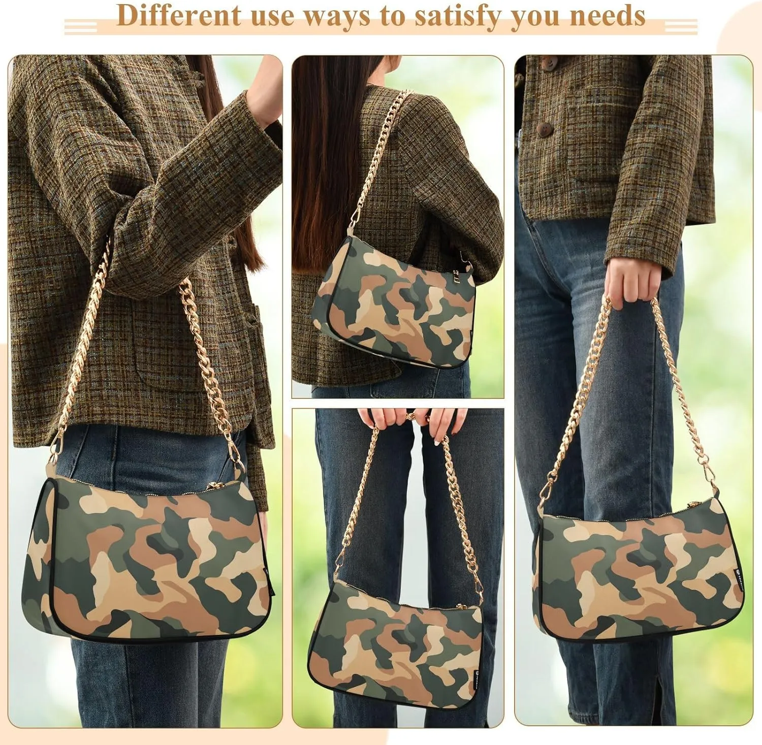 Chain Shoulder Purse Bag with Zipper Pocket for Women Mini Small Hobo Tote Clutch Handbags with Gold Chain Strap