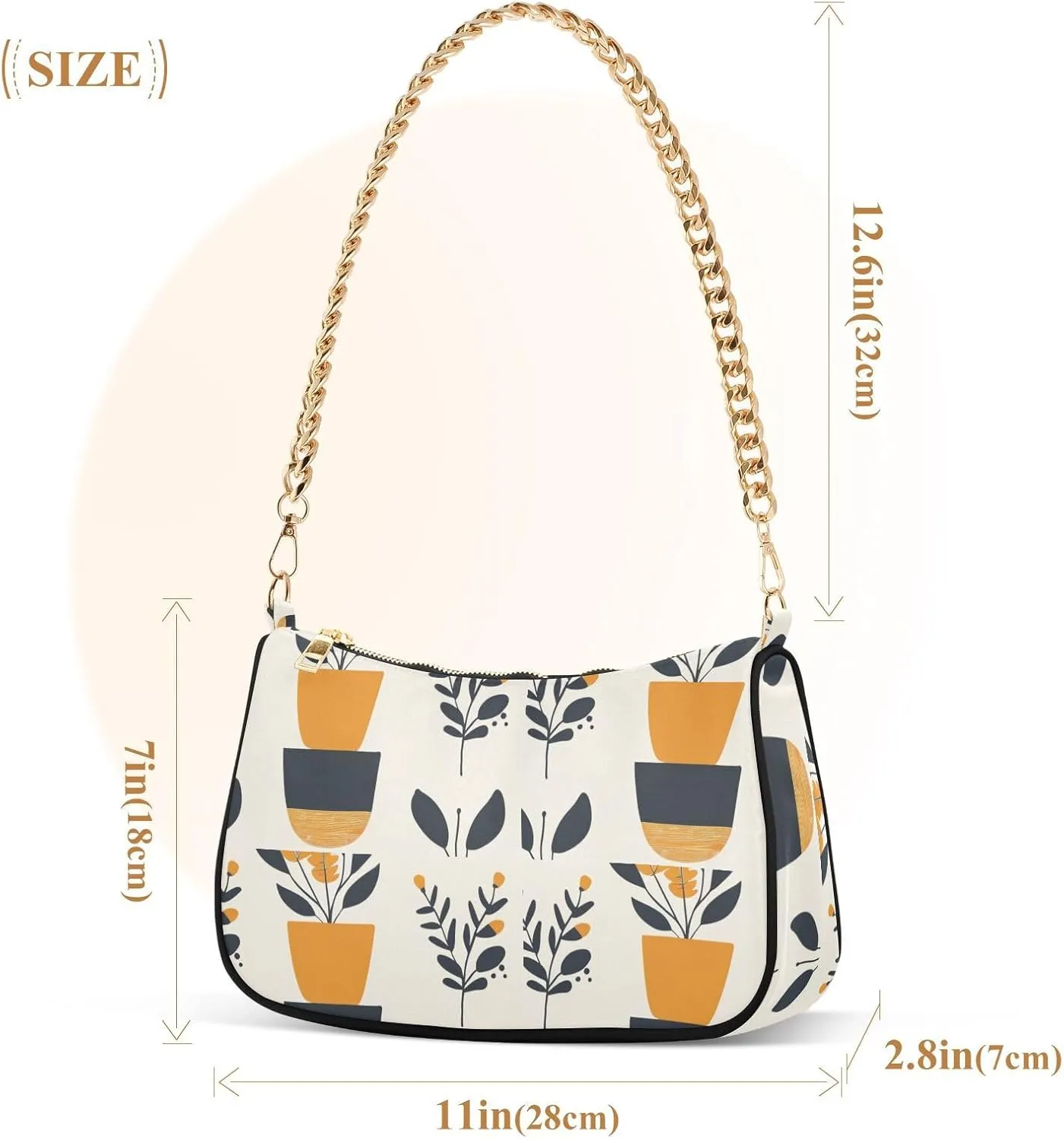 Chain Shoulder Purse Bag with Zipper Pocket for Women Mini Small Hobo Tote Clutch Handbags with Gold Chain Strap