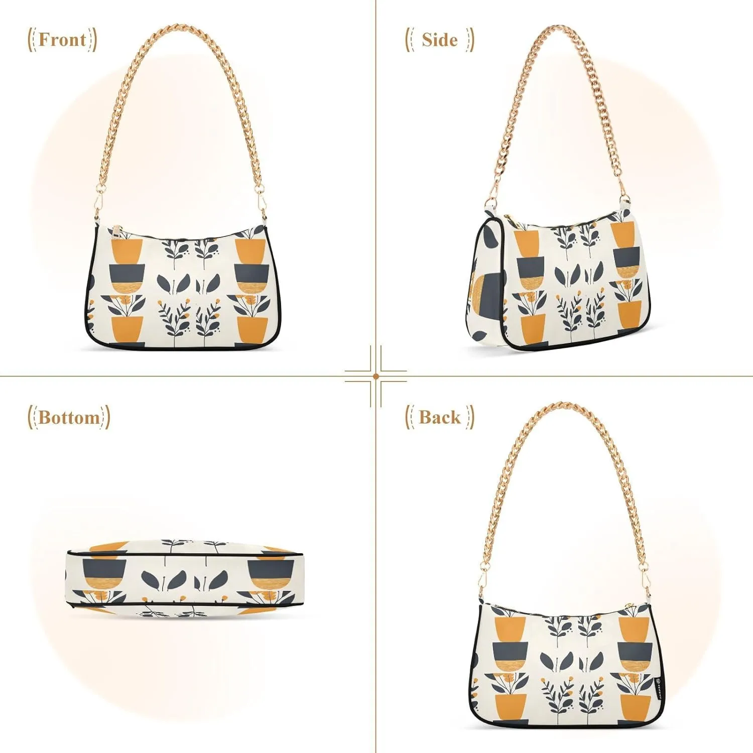 Chain Shoulder Purse Bag with Zipper Pocket for Women Mini Small Hobo Tote Clutch Handbags with Gold Chain Strap