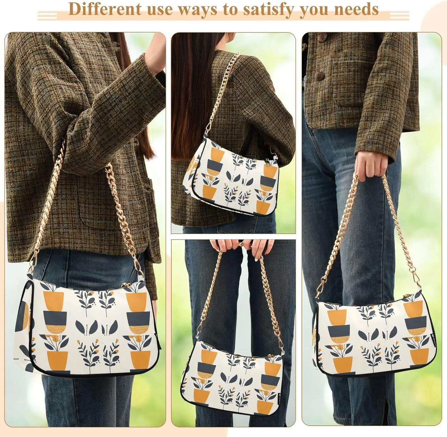 Chain Shoulder Purse Bag with Zipper Pocket for Women Mini Small Hobo Tote Clutch Handbags with Gold Chain Strap