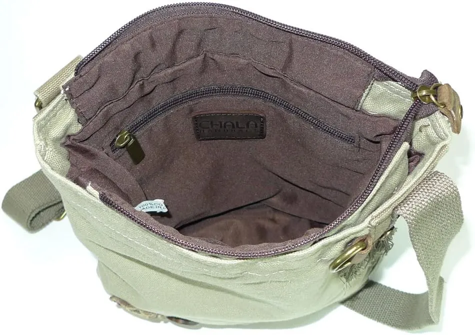 CHALA Canvas Cotton Cross-body Tote Bags with Grand Piano Key Fob/Coin Purse -6 Colors