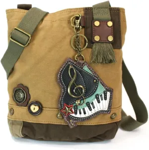 CHALA Canvas Cotton Cross-body Tote Bags with Grand Piano Key Fob/Coin Purse -6 Colors
