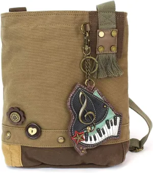 CHALA Canvas Cotton Cross-body Tote Bags with Grand Piano Key Fob/Coin Purse -6 Colors
