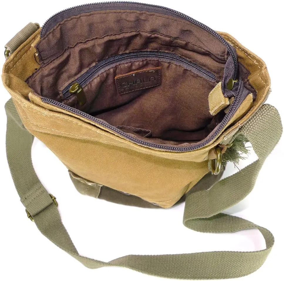 CHALA Canvas Cotton Cross-body Tote Bags with Grand Piano Key Fob/Coin Purse -6 Colors
