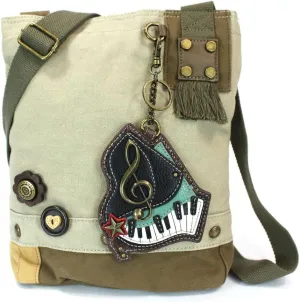 CHALA Canvas Cotton Cross-body Tote Bags with Grand Piano Key Fob/Coin Purse -6 Colors