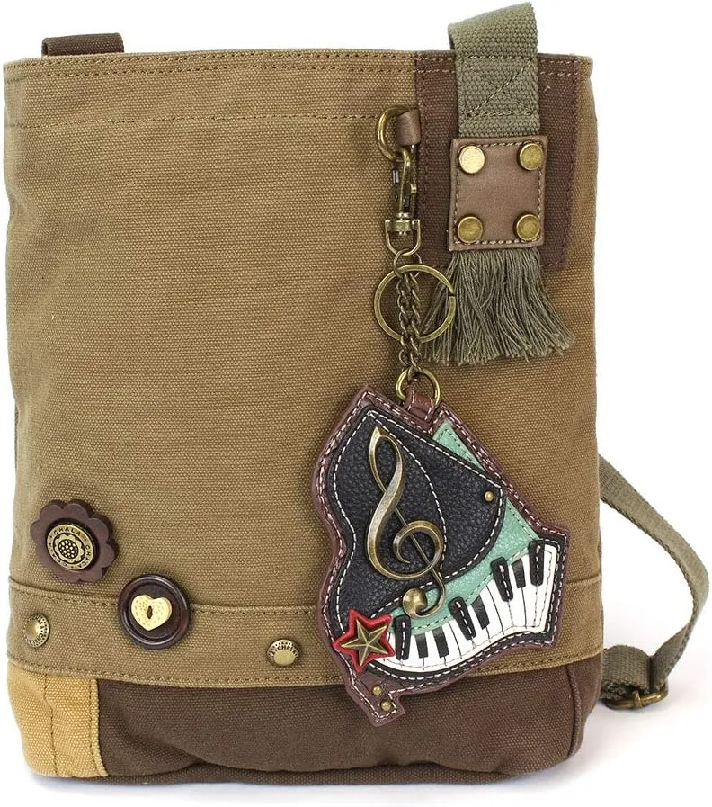 CHALA Canvas Cotton Cross-body Tote Bags with Grand Piano Key Fob/Coin Purse -6 Colors