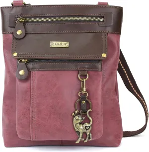 CHALA GEMINI Crossbody Canvas Gift Messenger Bag Burgundy - Slim Cat