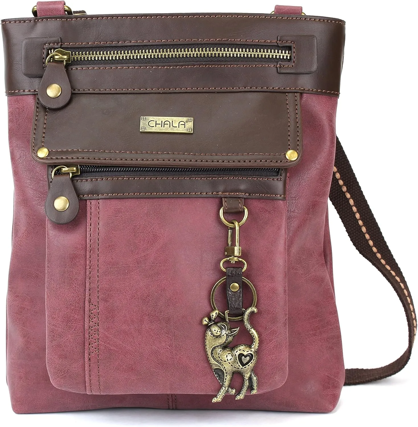 CHALA GEMINI Crossbody Canvas Gift Messenger Bag Burgundy - Slim Cat