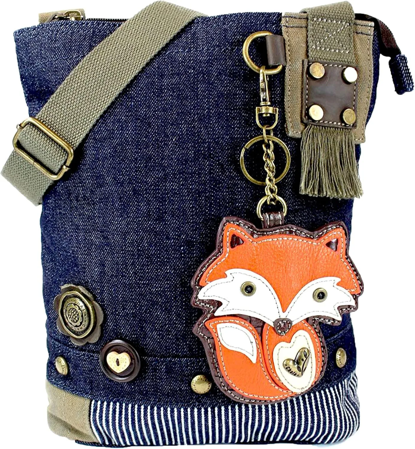 Chala Patch Cross-Body Women Handbag, Blue Denim Canvas Messenger Bag