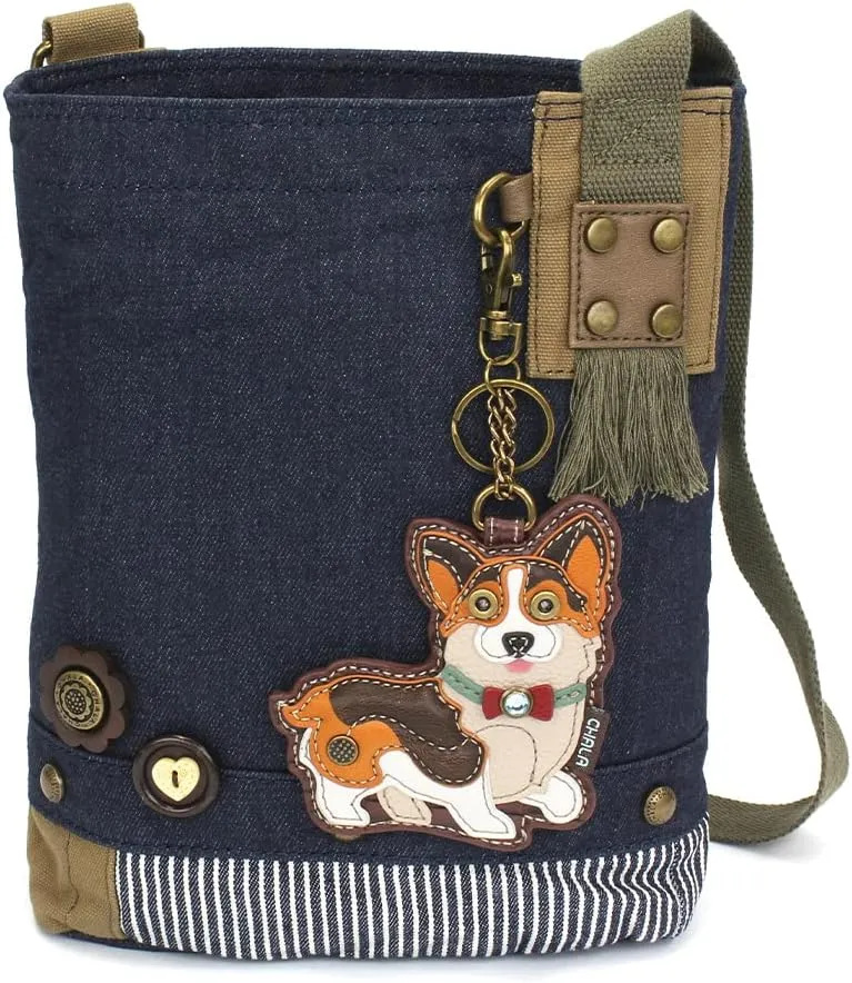 Chala Patch Cross-Body Women Handbag, Blue Denim Canvas Messenger Bag