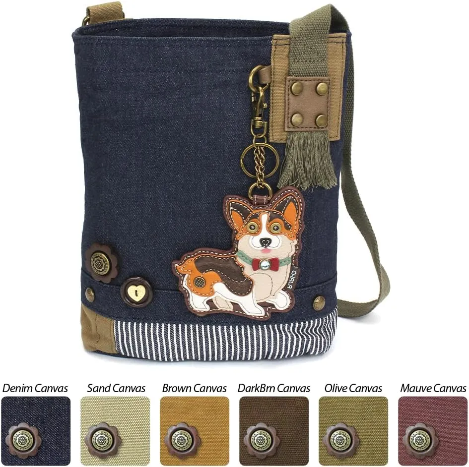 Chala Patch Cross-Body Women Handbag, Blue Denim Canvas Messenger Bag