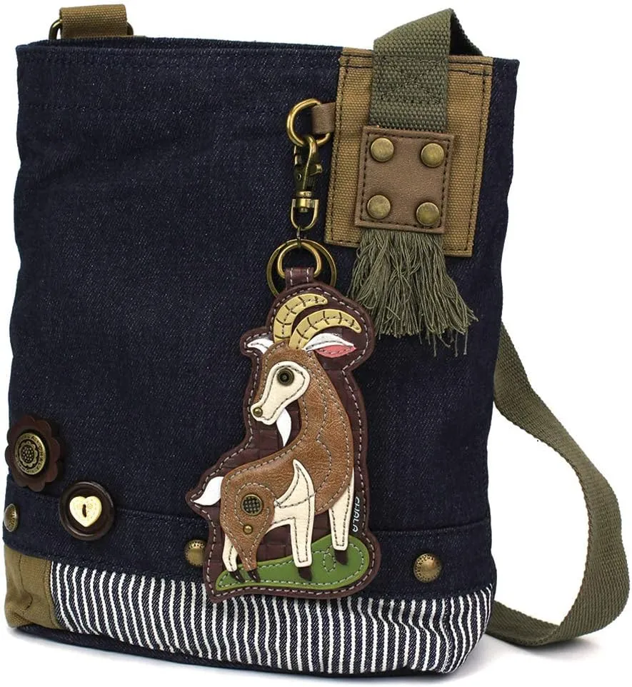 Chala Patch Cross-Body Women Handbag, Blue Denim Canvas Messenger Bag