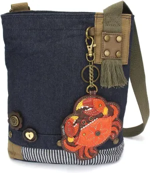 CHALA Patch Cross-Body Women Handbag, Blue Denim Canvas Messenger Bag