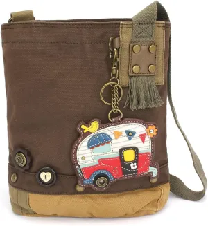 CHALA Patch Cross-Body Women Handbag, Canvas Messenger Bag - Dark Brown