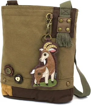 Chala Patch Cross-Body Women Handbag, Canvas Messenger Bag - Olive