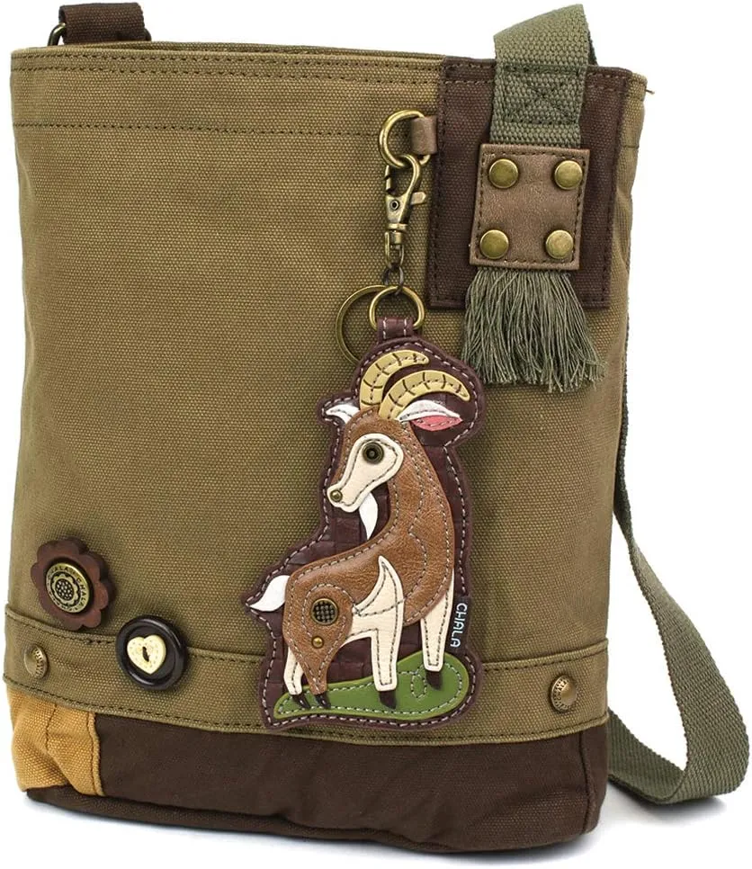 Chala Patch Cross-Body Women Handbag, Canvas Messenger Bag - Olive