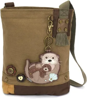 Chala Patch Cross-Body Women Handbag, Canvas Messenger Bag - Olive