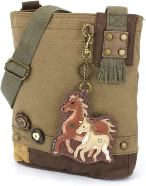 CHALA Patch Cross-Body Women Handbag, Canvas Messenger Bag - Olive