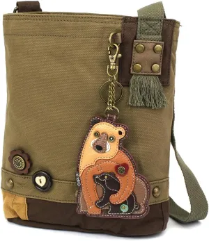 CHALA Patch Cross-Body Women Handbag Canvas Messenger Bag - Two Bears - Olive