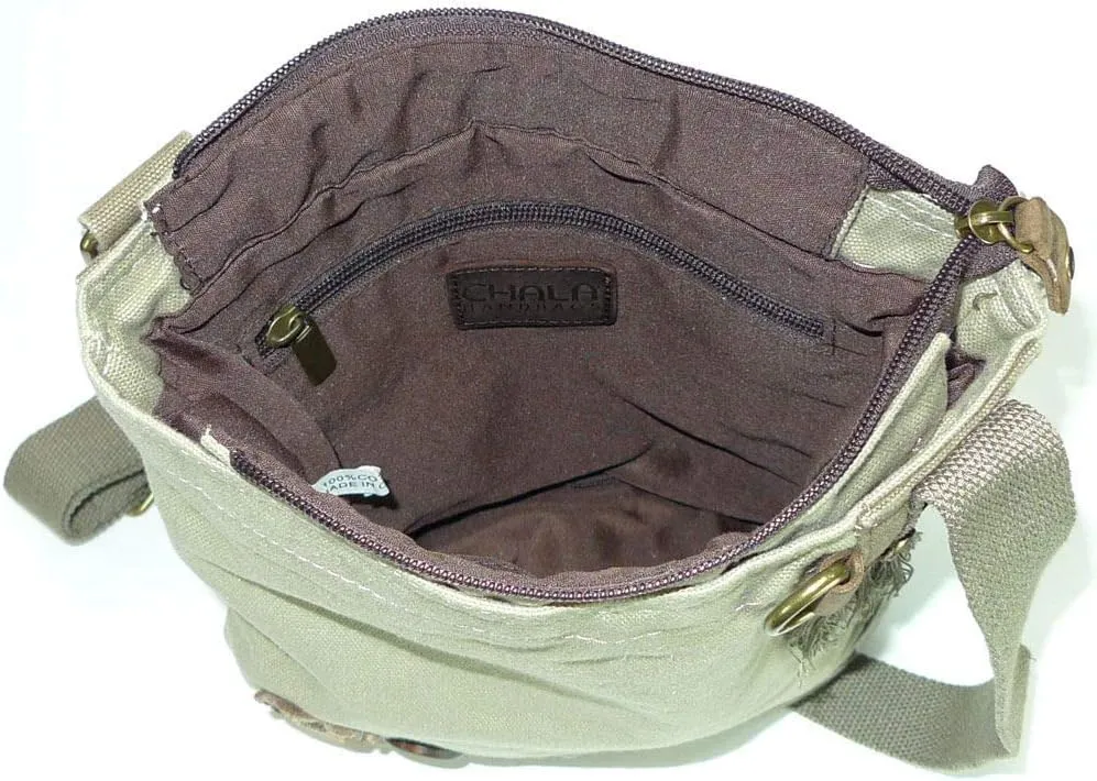 Chala Patch Cross-Body Women Handbag, Sand Canvas Messenger Bag