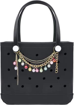 Charm for Bogg Bag, Gold Chain and Colorful Bead Tassel Pendant Keychain, Accessories for Rubber Beach Tote Handbag Crossbody Shoulder Bag Decoration, With Metal Buckle