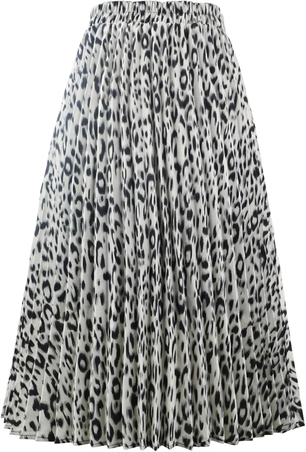 CHARTOU Womens Chic Elastic High Waisted A Line Leopard Print Pleated Shirring Midi-Long Skirt