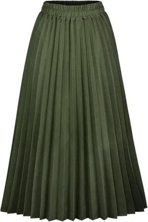 CHARTOU Womens Chic Elastic High Waisted A Line Leopard Print Pleated Shirring Midi-Long Skirt