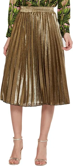 CHARTOU Women's Premium Metallic Shiny Shimmer Accordion Pleated Long Maxi Skirt