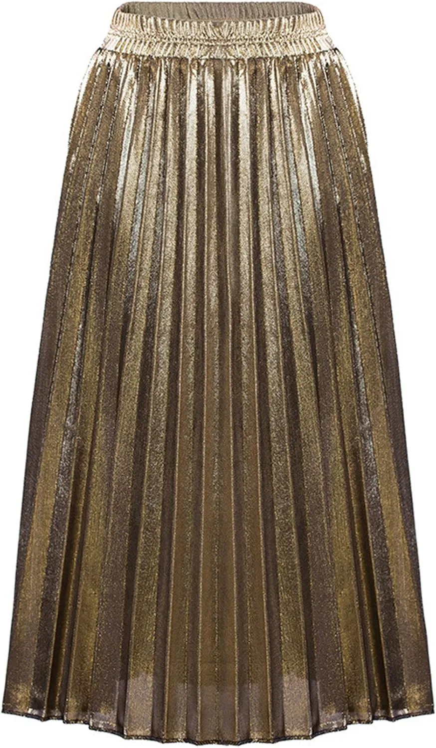 CHARTOU Women's Premium Metallic Shiny Shimmer Accordion Pleated Long Maxi Skirt